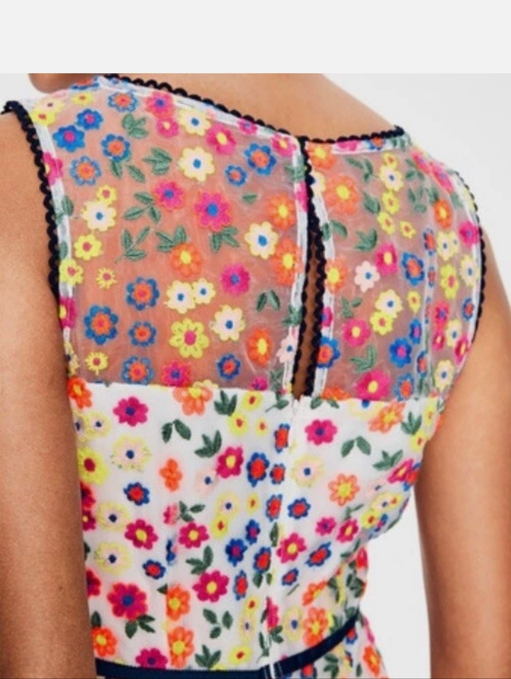 Boden Marjorie Organza White Sleeveless Midi Dress with Multicolor Floral Print - Picture 4 of 10
